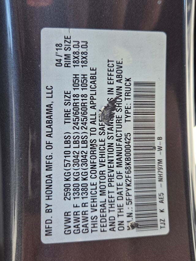 2019 Honda Ridgeline RTL-T