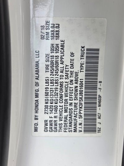 2018 Honda Ridgeline RTL