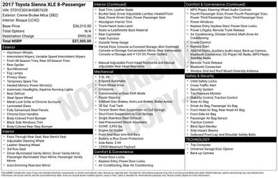 2017 Toyota Sienna XLE 8 Passenger